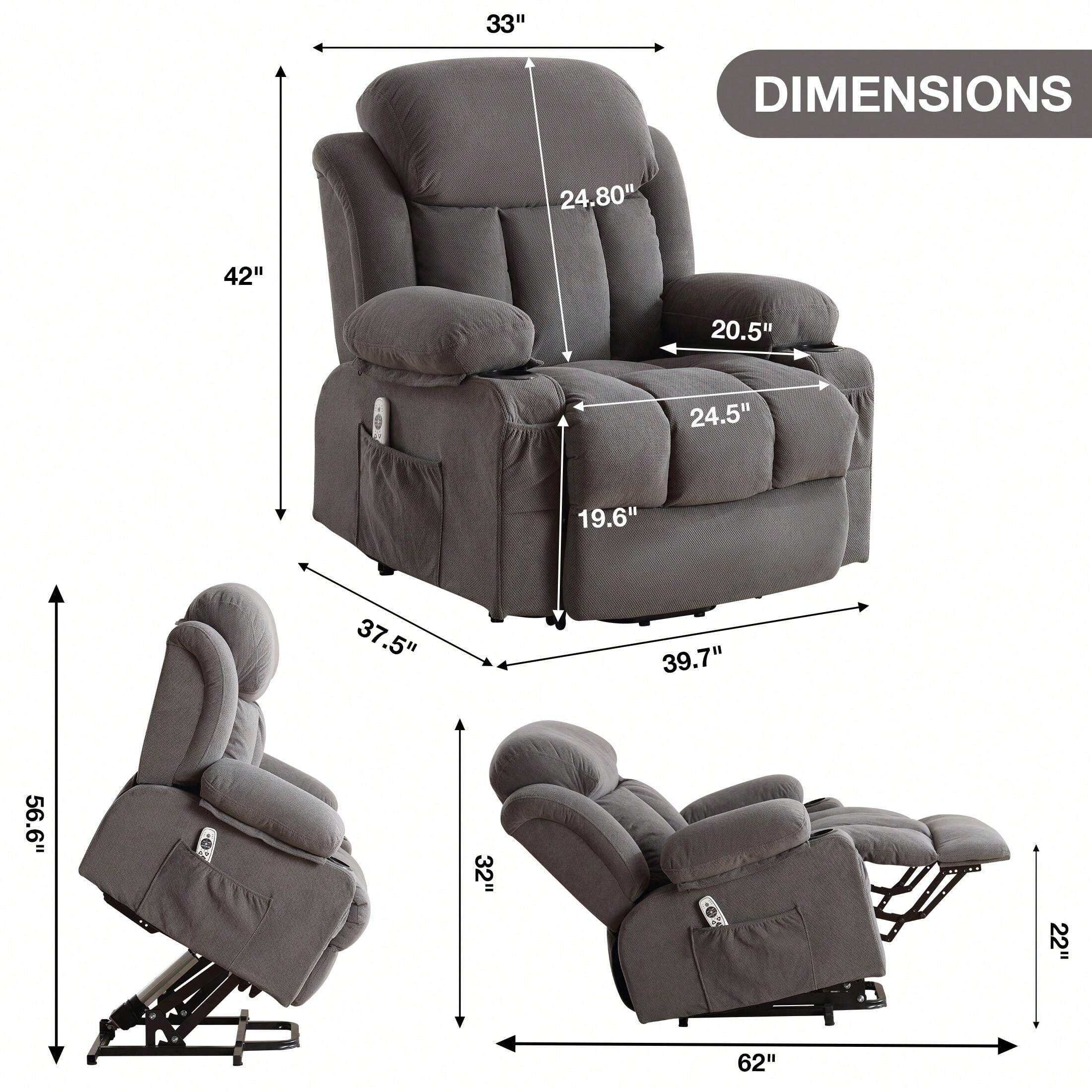 Power Lift Recliner Chair With Heat And Massage Electric Fabric