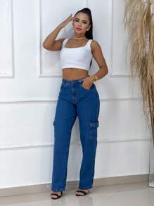 Women Jeans - 藍色 - 查看 3