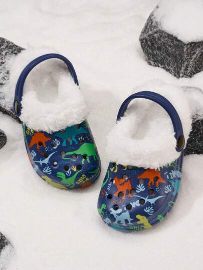 Pantofole casual da ragazzo con interno termico, in stile dinosauro, adatte per uso interno ed esterno in autunno/inverno, perfette anche come regalo di Natale