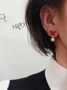 1pc Christmas Red Bow Bell Stud Earrings, Small And Fashionable New Year Gift And Christmas Decoration