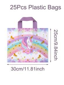 25/50Pcs Rainbow Unicorn Style Plastic Gift Bags, Birthday Party Packaging Supplies, Handheld Gift Bags, Family Tote Bags, Unicorn Theme Party Birthday Wedding Baby Shower Bridal Shower Ceremony Party Decor, Home Decor, Party Favors, Boutique Shopping Bags