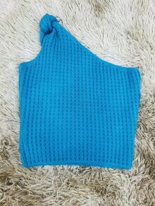 Single Sleeve Crop Top / Mule Sleeve - Màu xanh nhạt - Xem 2