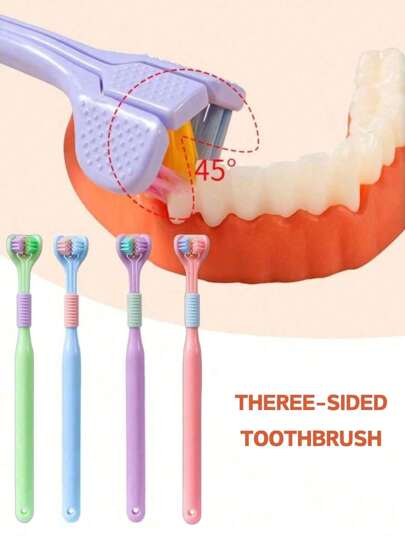 1pc/2pcs Adult Soft Bristle Triangular Toothbrush 45 Degree Angle Triple Deep Clean Oral Care Toothbrush With Tongue Cleaner