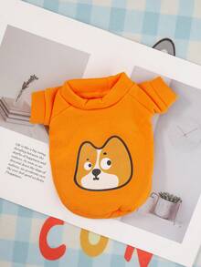 新品上市可爱动物印花圆领保暖内衬猫狗保暖运动衫，适合秋冬季宠物 - 紅色 - 查看 7