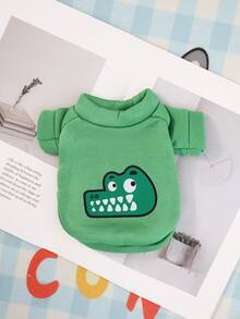 新品上市可爱动物印花圆领保暖内衬猫狗保暖运动衫，适合秋冬季宠物 - 紅色 - 查看 6