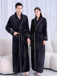 1件加长法兰绒浴袍，优雅成人法兰绒浴袍，保暖内衬，适用于酒店、水疗中心、美容院，吸水性强，速干，宽松版型，多色可选，简约设计，浴室及家居必备品 - 彩色 - 查看 8
