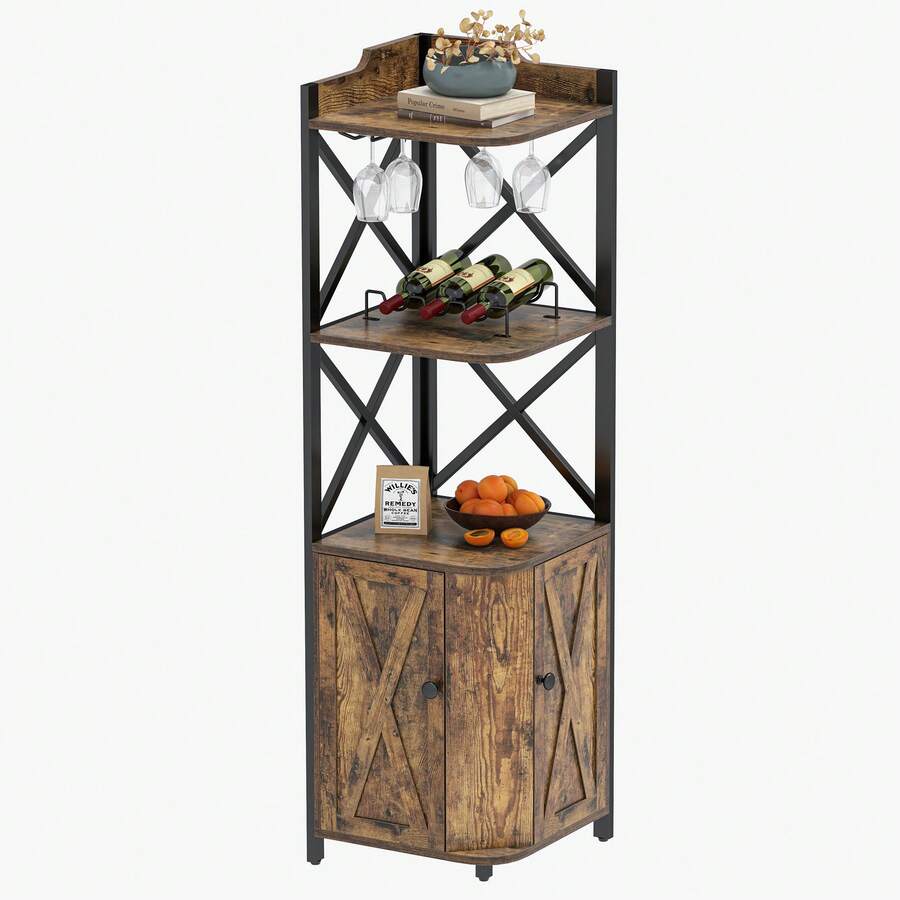Sturdum 5 Tier Kitchen Corner Bar Tower Wine Liquor Open