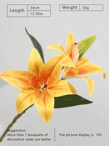 1 Stück künstlicher Lilien Stengel, einfache Polyester Kunstblume für Heimdekoration, Valentinstag, Geschenk - Gelb - Übersicht 2