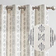 VANGAO Boho Curtains Black Stripe Farmhouse Curtains Geometric Mudcloth Linen Curtains For Living Room Grommet Window Curtains 2 Panels - 黑色 - 查看 5