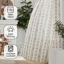 VANGAO Boho Curtains Black Stripe Farmhouse Curtains Geometric Mudcloth Linen Curtains For Living Room Grommet Window Curtains 2 Panels - 黑色 - 查看 8