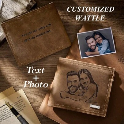 Personalized Wallets For Men, Wallets For Customized Photos And Texts, Anniversary Gifts For Him, Handwritten Carved Wallets, Holiday Gifts For Husbands And Fathers Letter Portable, Multifunction, Versatile For Teenagers, Junior High School Students, Middle School Students, High School Senior High School Students, College Students, University Students, Freshman, Sophomore, Underclassmen,Customized Wallets & Cardholders,Street Casual Chic