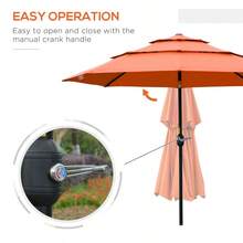 Outsunny 9FT 3 Tiers Patio Umbrella Outdoor Market Umbrella With Crank, Push Button Tilt For Deck, Backyard And Lawn, Orange - Orange+Polyester as Pic - View 5