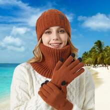 Thickened Warm Knit Three In One Hat, Scarf And Gloves, Winter Outdoor Cycling, Christmas Exquisite Gifts - 乳白色 - 查看 4