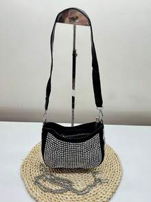 Women's Crossbody And Shoulder Bag With Detachable Straps (Chain And PU Leather). Pearly Glitter Details - 銀色 - 查看 5