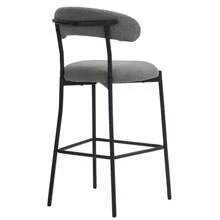 26'' Counter Height Bar Stools Teddy Fabric Cover Kitchen Island Counter Bar Stool With Black Powder Coating Base And Footrest(Grey) - 灰色 - 查看 6