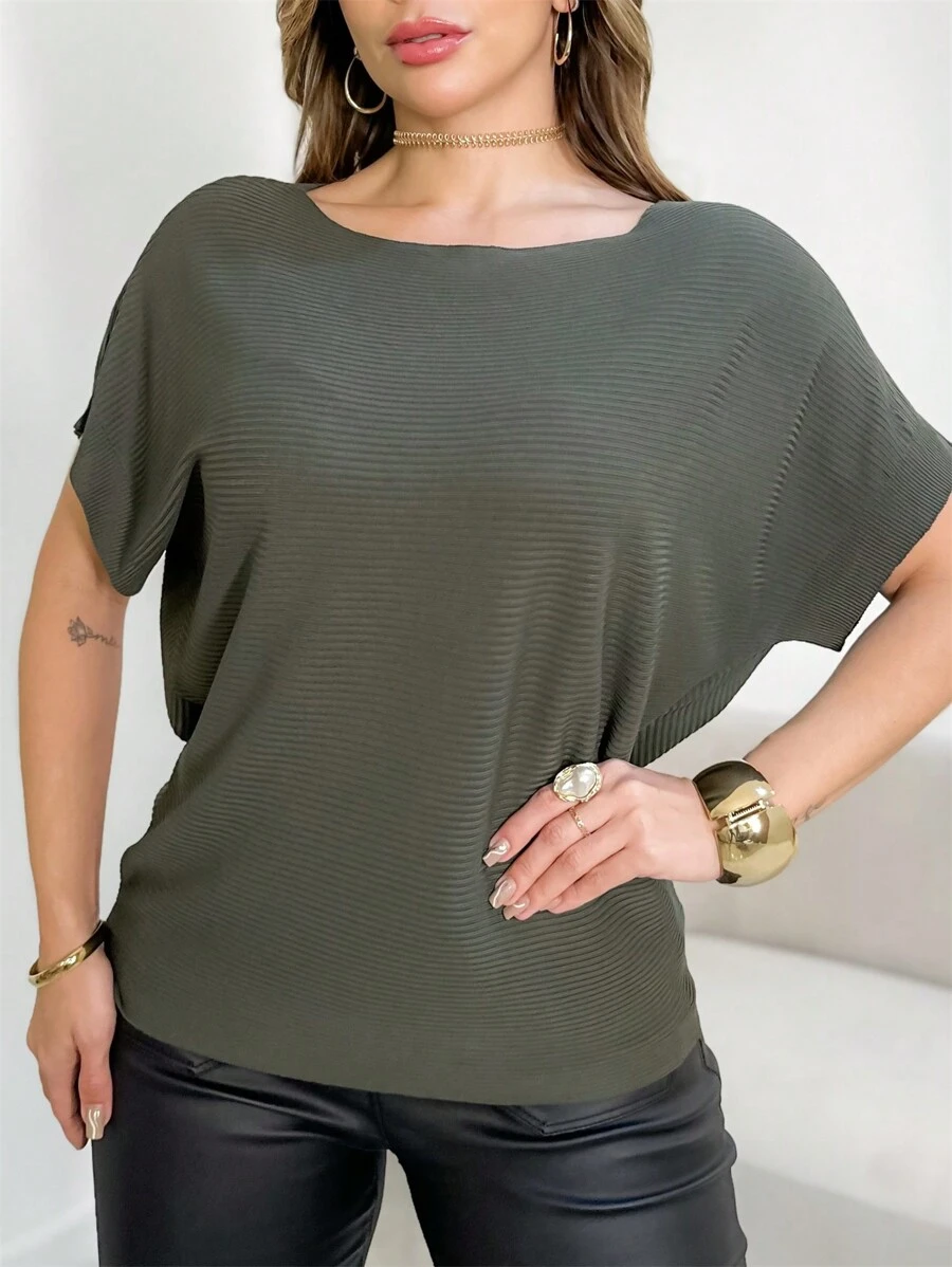 Women's Bat Sleeve Ribbed Modal Blouse Fresh Summer 3RD SD1333 - 軍綠色 - 查看 1