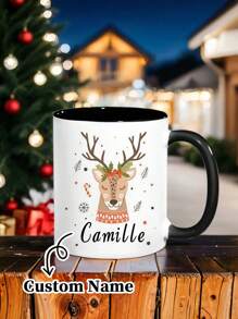 1pc 11 Oz Personalised Christmas Family Mugs With Reindeer & Name, Christmas Eve Box Or Stocking Filler,Custom Christmas Mug, - Multicolor - View 20
