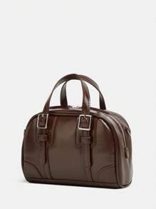 女士新款时尚枕头手提包，配有可调节肩带，高端保龄球波士顿单肩包适合购物、约会、摄影和日常使用 - 咖啡棕 - 查看 2