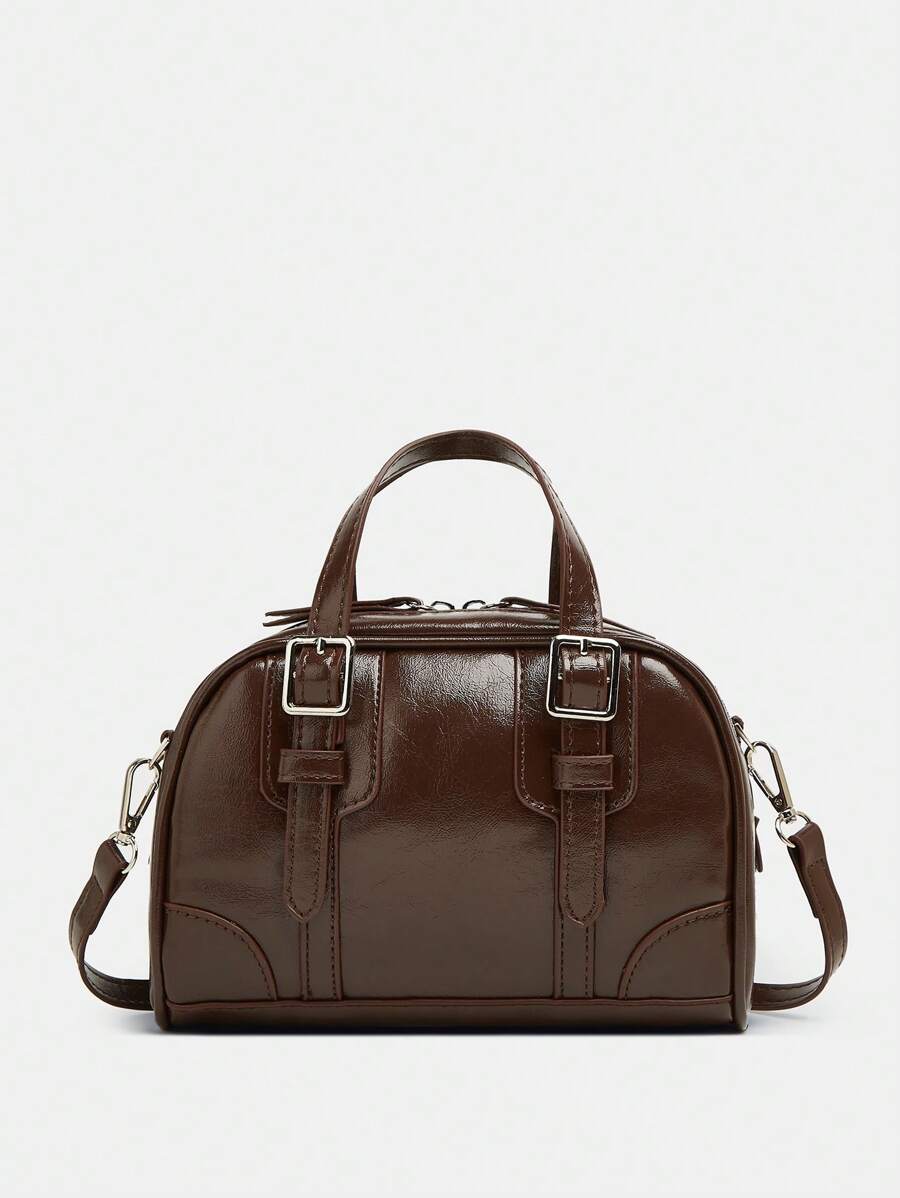 女士新款时尚枕头手提包，配有可调节肩带，高端保龄球波士顿单肩包适合购物、约会、摄影和日常使用 - 咖啡棕 - 查看 1