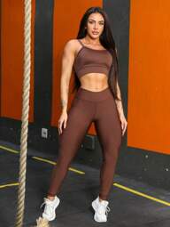 Conjunto Fitness Feminino Top e Calça Sports Treino Perfeito Tecido Premium