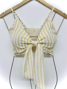 Striped Crop Top With Padding - 杏色 - 查看 1