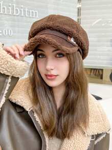 1 件装女士韩版秋季仿羊毛八角帽，保暖内衬厚冬季保暖棒球帽，休闲日常使用 - 彩色 - 查看 3