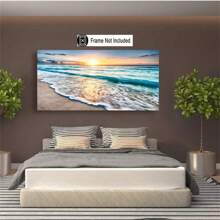 1 件海滩墙壁艺术海滩墙壁装饰蓝海日落白海滩海洋墙壁艺术海滩图片墙壁艺术海景帆布印刷海洋装饰海滩装饰卧室家居装饰无框架 - 彩色 - 查看 5