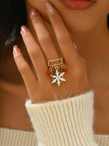 1pc Fashion Santa Claus & Snowflake Christmas Tree Design Ring For Women - Multicolor - View 16