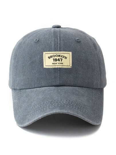 1pc Unisex Light Gray Fabric Tag Adjustable Washed Baseball Cap, Outdoor Fashion