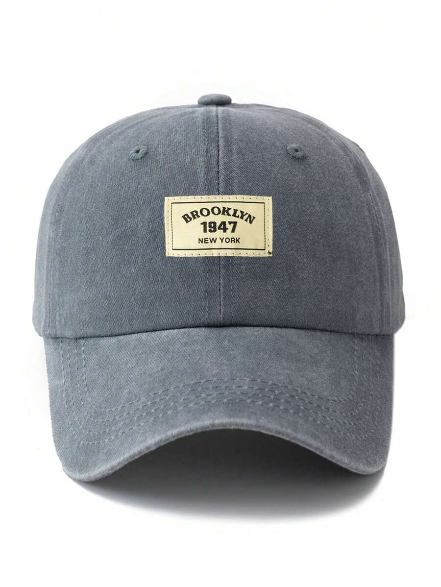 1pc Light Gray Fabric Tag Adjustable Washed Baseball Cap, Outdoor Fashion,Beach,Holiday - Grey - View 1