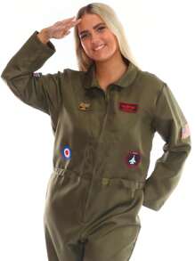 1pc / 3pc Womens Pilots Aviator Costume Ladies Air Pilot Jumpsuit Outfit Fighter Pilot Costume Jump Suit Add Accessories Aviator Sunglasses, Pilot Badge & Dog Tags Halloween Fancy Dress Outfit - 1pc - View 2