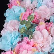 12Pcs Wedding Artificial Flower Wall Pink&Azure Hydrangea Rose Panel Party Decor Wall Backdrop For Wedding Backdrop Event Decor Baby Girls Room (Blue Pink) 12Pcs Artificial Flower Wall Wedding Venue Party Background Decor 40x60x2cm - 彩色 - 查看 6