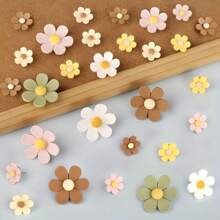 Juego de 15/30 piezas de chinchetas con estampado de flores vibrantes: Adorables alfileres decorativos para paredes de madera blanda, escritorios elegantes de mujeres y acentos de particiones - Tamaños surtidos para un uso versátil: Vuelta al cole, Vuelta al cole, Útiles escolares - Multicolor - Ver 4