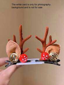 2 件圣诞鹿角、耳朵、铃铛发夹，节日可爱圣诞发饰，适合女性和女孩，装饰性侧夹适合摄影驯鹿 - 彩色 - 查看 10