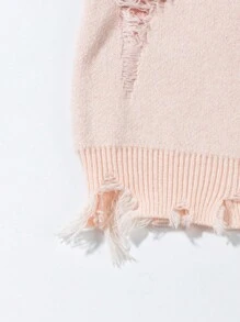 ANDREILEE Skull Graphic Distressed Fringe Crew Neck Pullover Sweater For Men - Pink - View 5