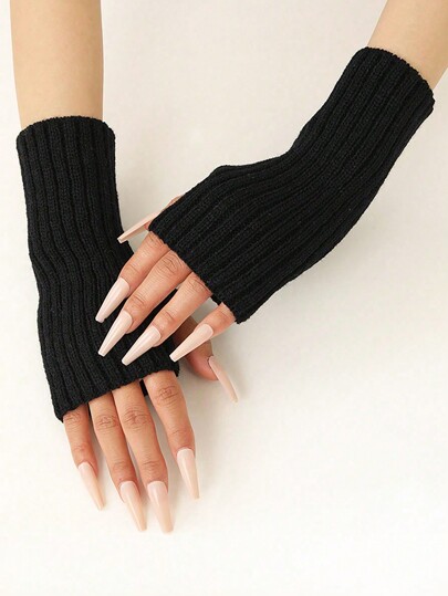 1 Pair Striped Fashion Versatile Acrylic Knitted Fingerless Gloves, Warm Wrist Cuffs For Autumn & Winter