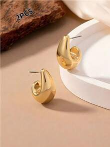 1 cặp/2 cặp/3 cặp/4 cặp/5 cặp Bông tai giọt nước cong sang trọng tối giản màu vàng, bạc, đen, hồng hồng - Vàng - Xem 18
