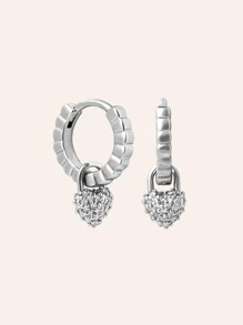 一对奢华独特设计师款925纯银心形立方氧化锆水滴几何纹理公主耳环，适合女性日常及派对佩戴 - Exquisite Hoop Earrings - 查看 13