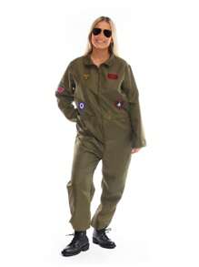 1pc / 3pc Womens Pilots Aviator Costume Ladies Air Pilot Jumpsuit Outfit Fighter Pilot Costume Jump Suit Add Accessories Aviator Sunglasses, Pilot Badge & Dog Tags Halloween Fancy Dress Outfit - 1pc - View 1