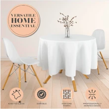 2 Pack White Round Tablecloths 70 Inch For 30-60 Inch Tables 200 GSM Premium Quality Textured Washable Polyester Fabric Table Cloth - White - View 3