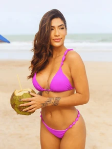 Triangle Bikini With Removable Pads And Lined Beads - Style And Comfort In The Right Measure - Morado - Ver 1