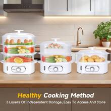 Aigostar 3 Tier Electric Food Steamer 12L, 900W Vegetable Steamer With 60 Minute Timer, Rice Bowl, Stackable Steam Baskets, Healthy Cooking, Easy To Refill- Fit Foodie Pro - UK Plug(220-240V) - View 3