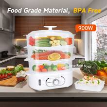 Aigostar 3 Tier Electric Food Steamer 12L, 900W Vegetable Steamer With 60 Minute Timer, Rice Bowl, Stackable Steam Baskets, Healthy Cooking, Easy To Refill- Fit Foodie Pro - UK Plug(220-240V) - View 2