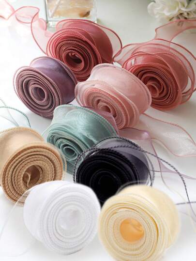 10/50Yards Sheer Chiffon Ribbon Organza Satin Ribbons For Gift Wrapping Decoration Christmas Wedding Birthday Party Bouquets Wreath Sewing Supplies