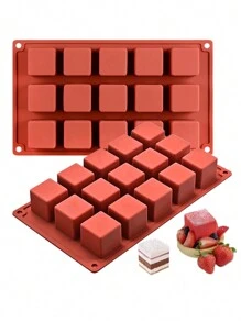 1个8孔方形硅胶慕斯/巧克力烘焙模具，5.1厘米砖红色，可用于制作布朗尼蛋糕、果冻、肥皂等DIY甜点，也适用于情人节派对、家居装饰和家居礼品。 - 磚紅色/5.1cm - 查看 3