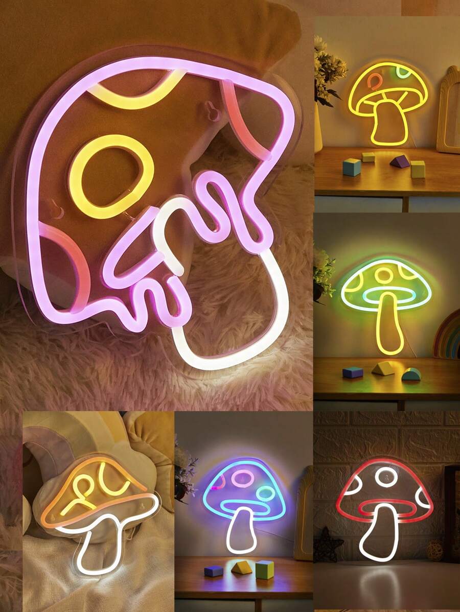 Chi-Buy 蘑菇可爱 LED 霓虹灯壁挂家居装饰灯房间小夜灯 USB 供电卧室装饰标志婚礼新年圣诞节情人节装饰灯 - 紅色 - 查看 1