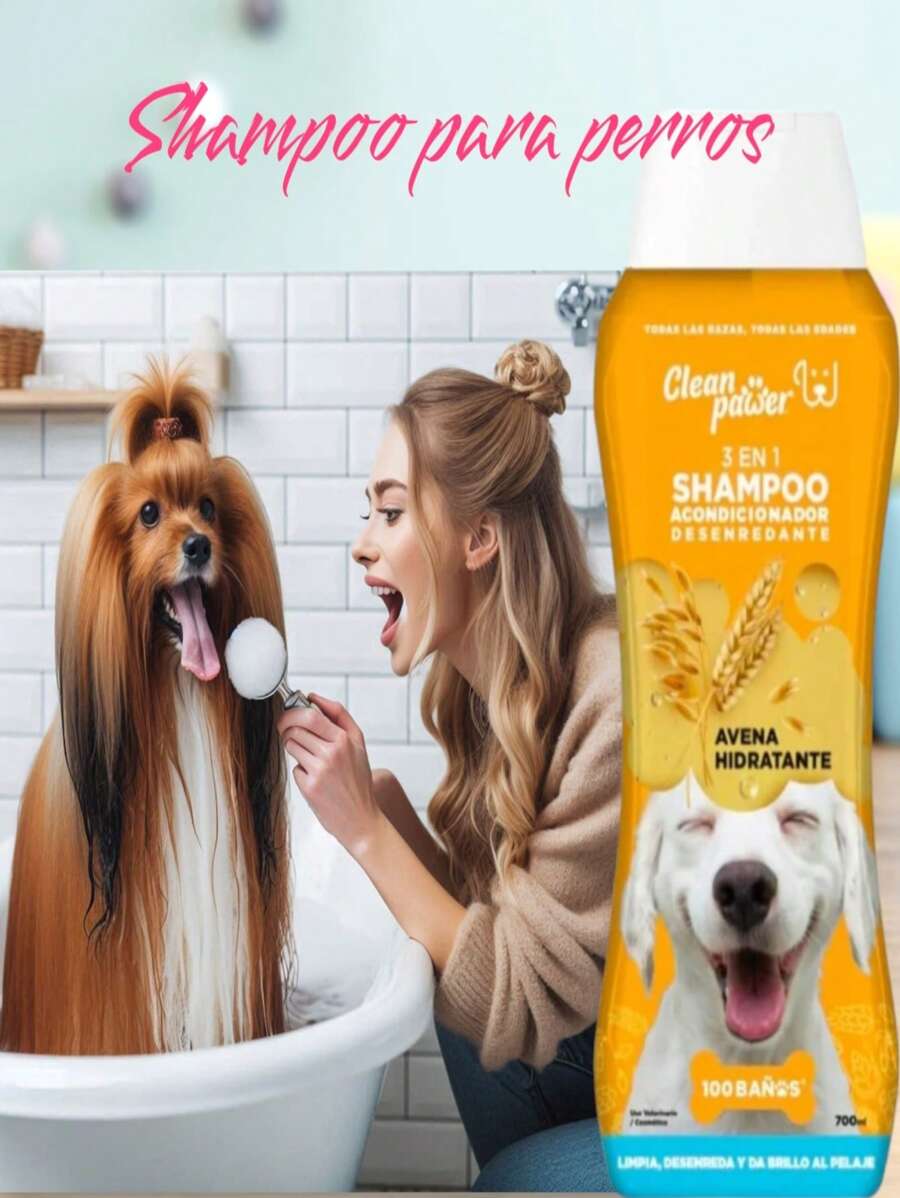 Shampoo Acondicionador Desenredante 3 en 1 de Avena para Perros 700 ml - Amarillo - Ver 1