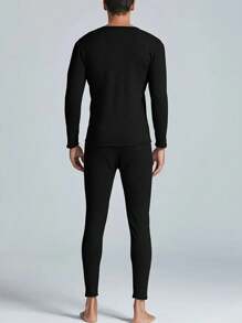 Zestaw bielizny termicznej dla mężczyzn, jednolity kolor, długi rękaw, top i spodnie, ciepłe ubrania warstwowe na zimną pogodę i sporty na świeżym powietrzu, takie jak narciarstwo, jesień/zima