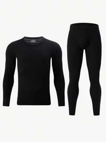 Zestaw bielizny termicznej dla mężczyzn, jednolity kolor, długi rękaw, top i spodnie, ciepłe ubrania warstwowe na zimną pogodę i sporty na świeżym powietrzu, takie jak narciarstwo, jesień/zima
