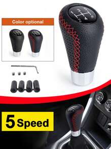1pc Leather Gear Shift Knob For Manual Transmission, 5 Speed Gear Lever Shifter Head For Auto Accessories - one-size - View 1